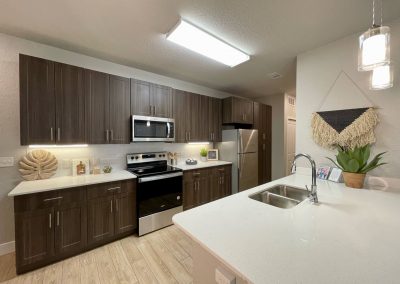 full view of kitchen at liv+ gainesville apartments