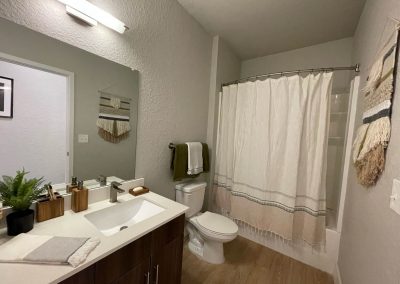 spacious apartment bathroom at liv+ gainesville apartments