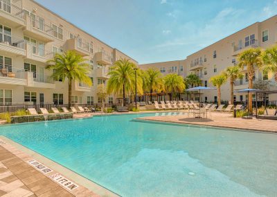 resort style pool at liv+ gainesville's student apartments